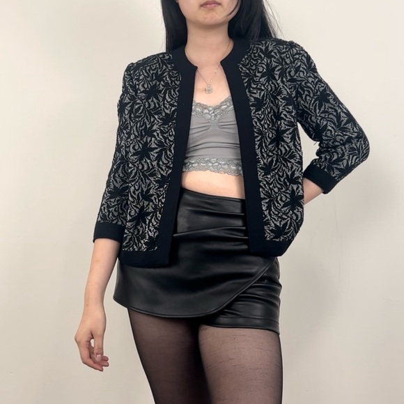 Vintage Huppert London Silver and Black Maple Leaf Cardigan - Picture 2 of 9